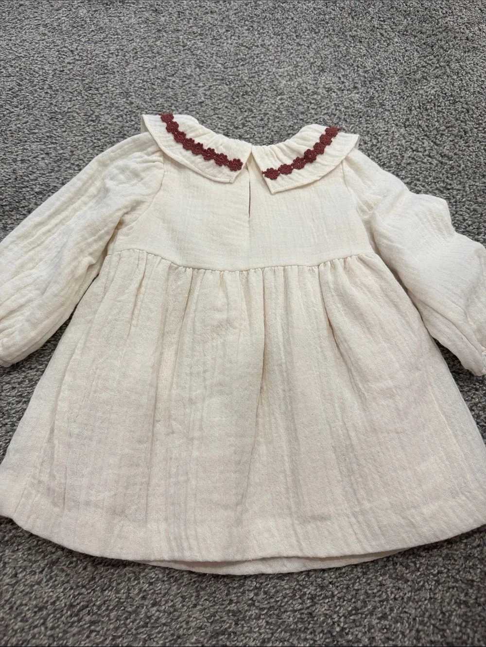 Zara Cream Girls' Dress with Brown Trim